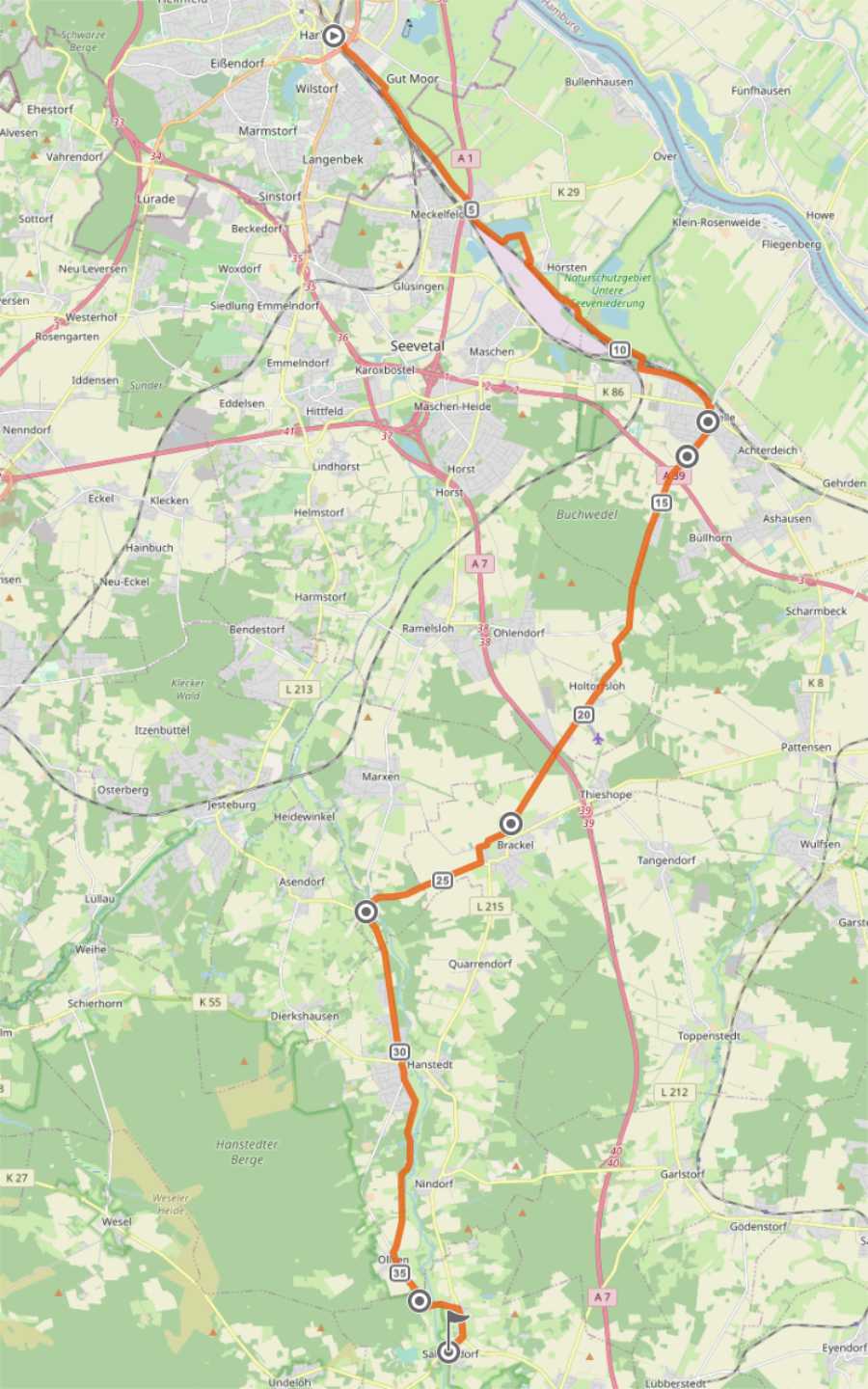 Strecke: Harburg bis Egestorf-Sahrendorf