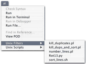 Screenshot BBEdit Shebang-Menü